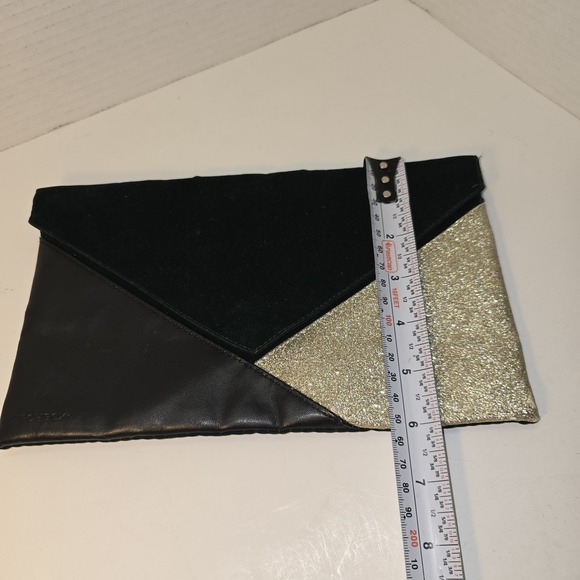 Birchbox Women's Envelope Clutch Black Gold Glitter Faux Leather - Picture 4 of 4